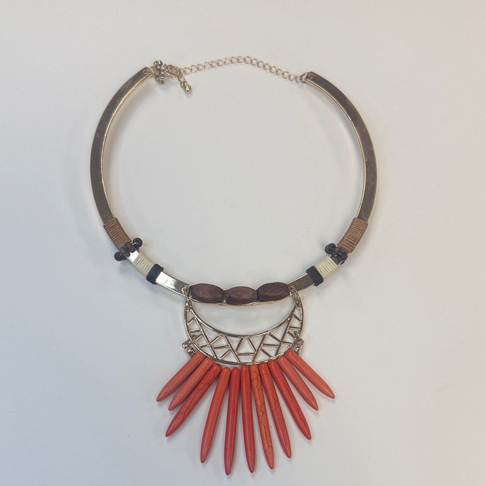 Bohemian Coral Fringe Statement Necklace